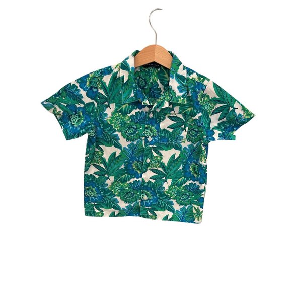 Janie And Jack Boys Hawaiian Print Button-Up Shirts Size 4 Cotton Blue & Green S - Picture 4 of 15
